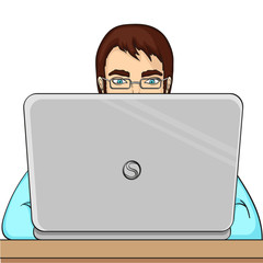 A male programmer works for laptops. IT staff at the computer. Raster object on a white background