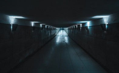 Underground passage with blue light