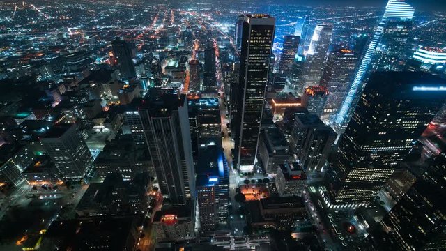 Los Angeles Downtown City Grids and Skyscrapers Aerial Time Lapse