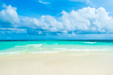 Beautiful landscape of clear turquoise Indian ocean, Maldives islands