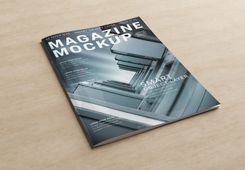 Magazine Cover on Wooden Desk Mockup - Powered by Adobe