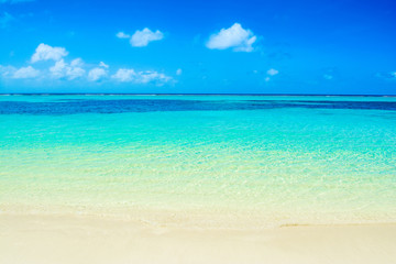 Fototapeta na wymiar Beautiful landscape of clear turquoise Indian ocean, Maldives islands