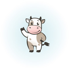 Obraz na płótnie Canvas Funny cow cartoon character, happy cow vector illustrarion, logo template
