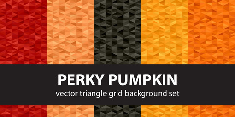 Triangle pattern set Perky Pumpkin. Vector seamless geometric backgrounds