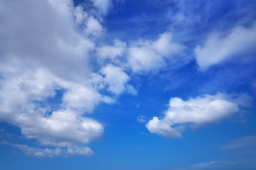 Naklejka na ściany i meble Blue sky white summer cumulus clouds