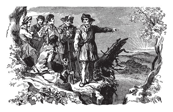 Daniel Boone's First Sight of Kentucky vintage illustration.