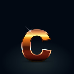 Bronze vector letter C lowercase isolated on black background