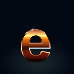 Bronze vector letter E lowercase isolated on black background