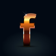 Bronze vector letter F lowercase isolated on black background