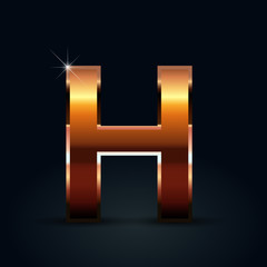 Bronze vector letter H uppercase isolated on black background