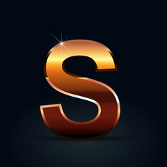 Bronze vector letter S uppercase isolated on black background