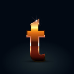 Bronze vector letter T lowercase isolated on black background