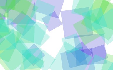 Multicolored translucent squares on white background. Green tones. 3D illustration