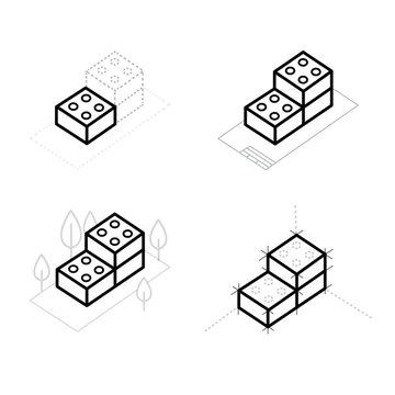 black thin line building toy logo. concept of small edifice, brickwork, compound, puzzle, project, collection. flat linear style trend modern brand design vector illustration, blocks icon, build, brick