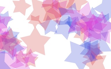 Multicolored translucent stars on a white background. Pink tones. 3D illustration