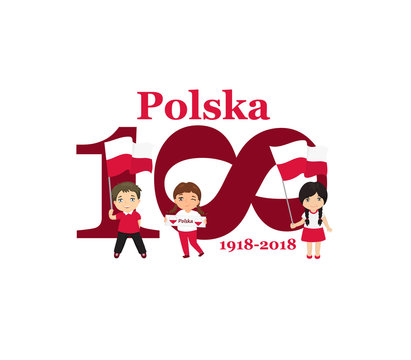 11 November, Poland Happy Independence Day Greeting Card. 100 Anniversary. Text In Polish: Poland 1918-2018