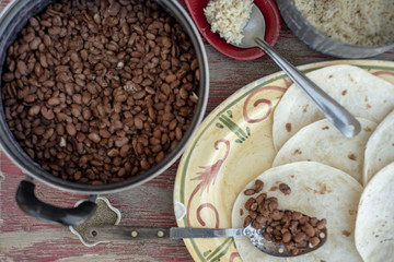 cooked pinto beans and brown rice burrito ingredients