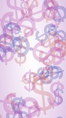 Multicolored translucent dollar signs on white background. Vertical image orientation. 3D illustration