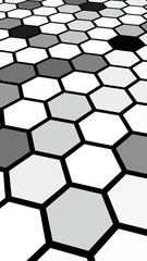Black honeycomb with a gradient color. Perspective view on polygon look like honeycomb. Isometric geometry. 3D illustration