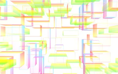 Colorful abstract digital and technology background. The pattern with repeating rectangles. 3D illustration