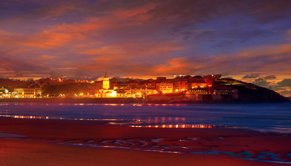 Gijon skyline sunset in San Lorenzo beach Asturias
