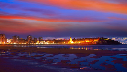 Gijon skyline sunset in San Lorenzo beach Asturias