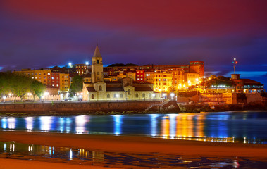 Gijon skyline sunset in San Lorenzo beach Asturias