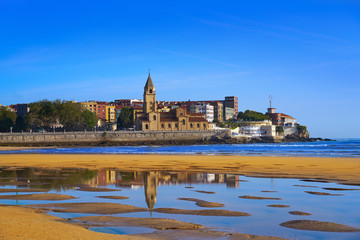 Gijon beach San Lorenzo San Pedro church Asturias