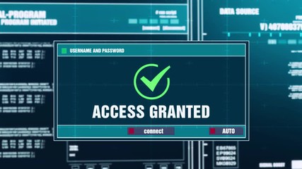 75. Access Granted Warning Notification Generated on Digital System Security Alert Error Message on Computer Screen after Entering Login And Password . Cyber Crime, Computer Hacking Concept