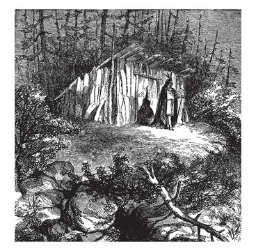 Massasoit's Lodge vintage illustration.