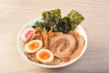 Japanese Ramen noodles in soy sauce flavored soup     