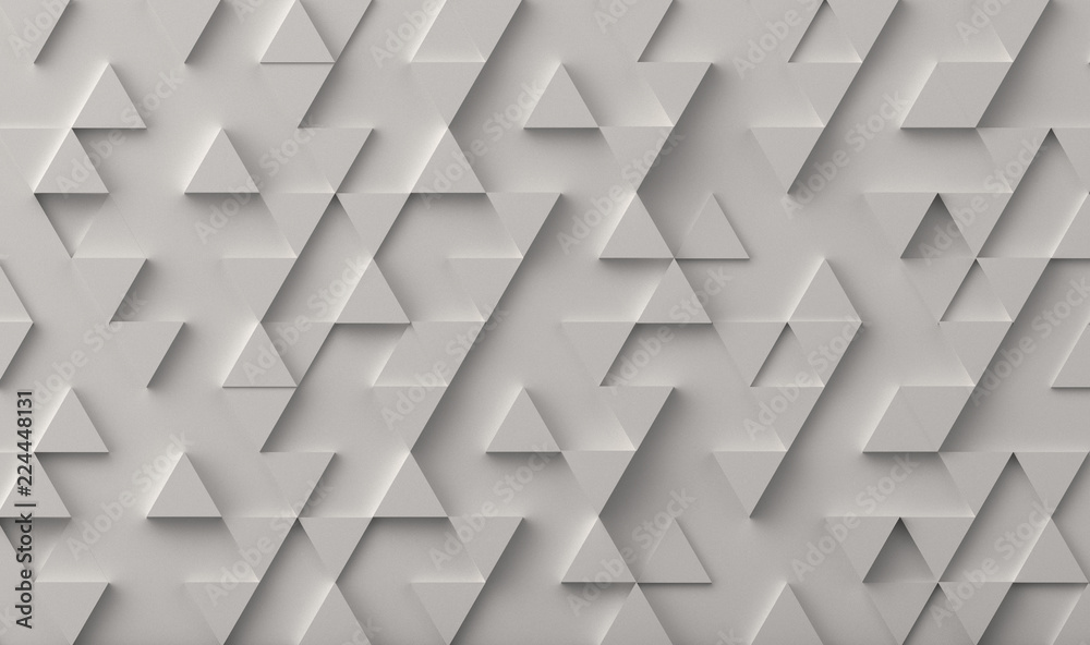 Fototapete White triangle pattern backdrop background. 3D rendering.