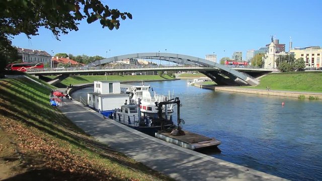King Mindaugas Bridge across Neris River in the city Vilnius, Lithuania.