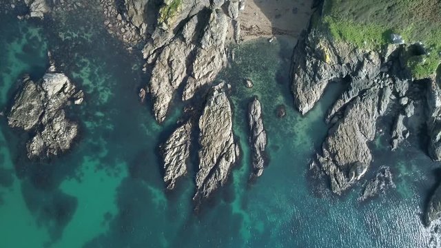 top down view of coast line, Cornwall England UK, aerial view