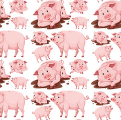 Pig in mud seamless pattern