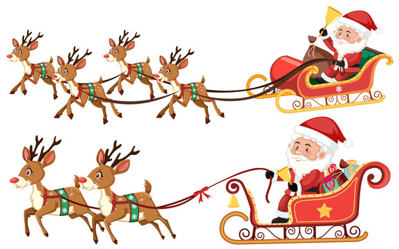 Santa riding sleigh on white background