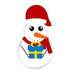 Christmas snowman character holding a present