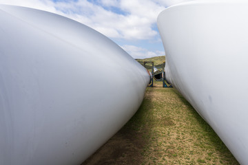 Stored aerodynamics Wind Energy blades for O&M reparing at a Wind Energy Farm in Chile