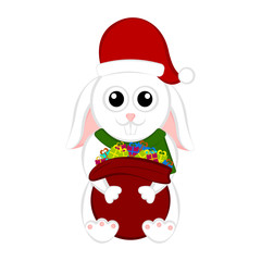 Christmas rabbit holding a present bag