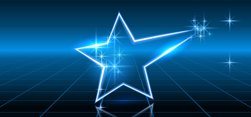 Fantastic background with neon star and space portal into another dimension