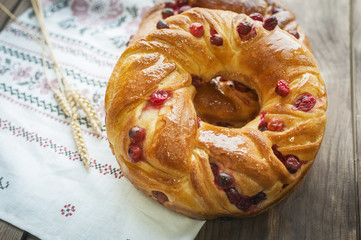 sweet bun with cherry jam
