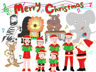 Obraz na płótnie Canvas 家族と動物たちのクリスマスコンサート