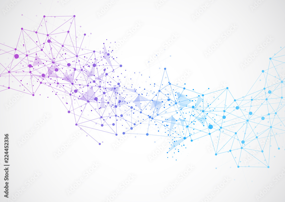 Poster abstract connecting dots and lines with geometric background. modern technology connection science, 