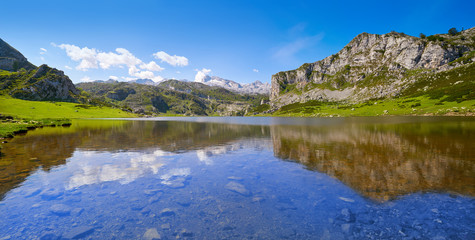 Naklejka na ściany i meble Ercina lake at Picos de Europa in Asturias Spain