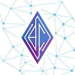 BC Initial letter block chain logo icon vector template. Looping mono line circuit letter on rhombus cube logo