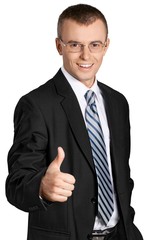 Bussinesman with Glasses Giving Thumb Up - Isolated