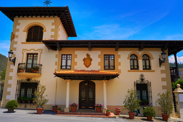 Potes village facades in Cantabria Spain