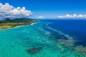 Top view of Tropical lagoon of Ishigaki island of Japan