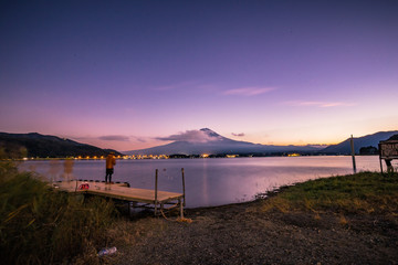 Mount Fuji viewed from lake Kawaguchiko in Japan autumn seasoning