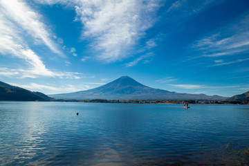 Mount Fuji viewed from lake Kawaguchiko in Japan autumn seasoning